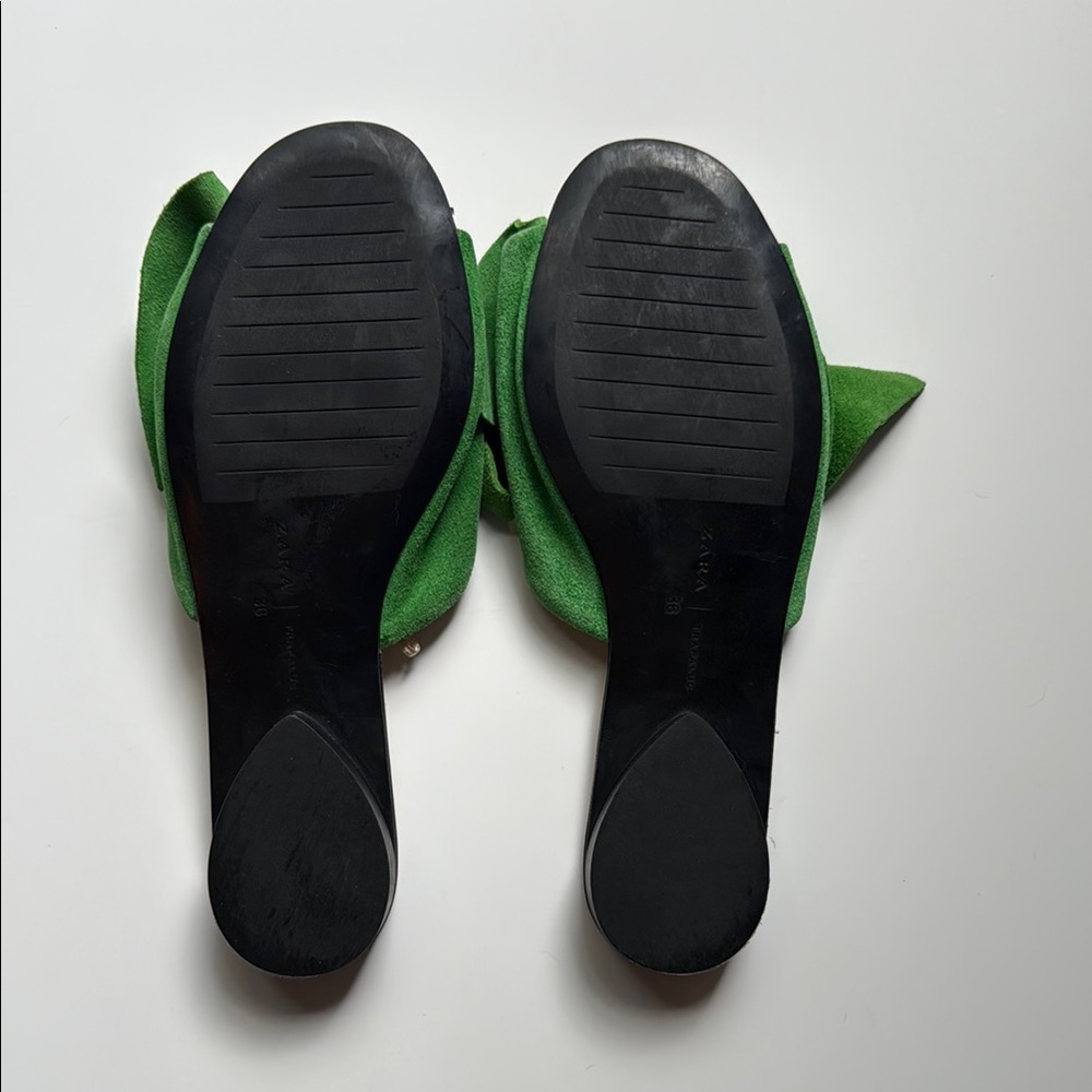 Zara Green Bow Sandals Minimalist Slide - Picture 2 of 3